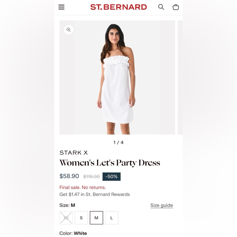 STARK X - NWT, White strapless dress, size Medium